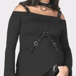 Killstar Black Off-Shoulder Buckle Blouse
